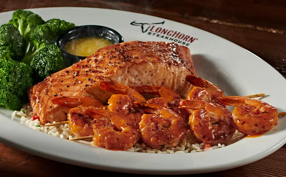 7 oz. LongHorn Salmon with 8 ct. Redrock Grilled Shrimp of Longhorn menu with price and image 
