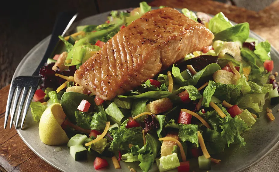 Farm Fresh Field Greens with Grilled Salmon of Longhorn menu with price and menu