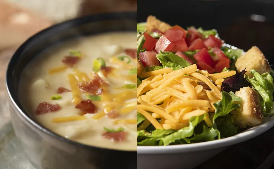 Pick Two: Soup & Salad of Longhorn menu with price and image
